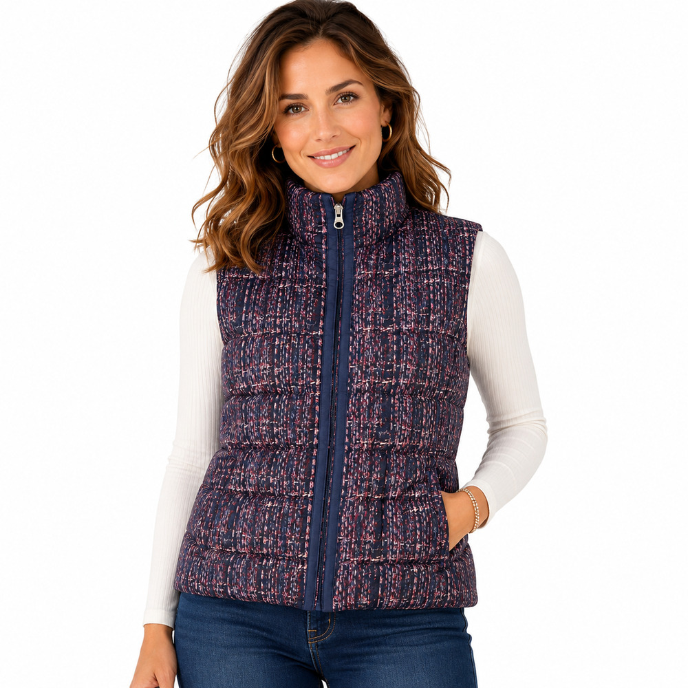 Lands End Womens Navy Plum Down Feathers Puffer Vest Jacket Full Zip Womens sz M